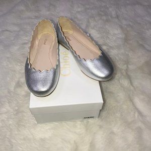 Chloe Kids Silver Scalloped Ballet Flats